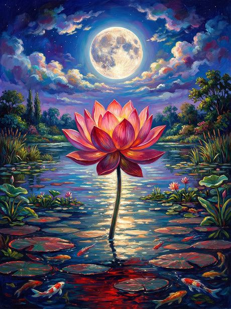 Moonlit Lotus Serenity (100 Color Diamond Painting) Diamond Painting kit