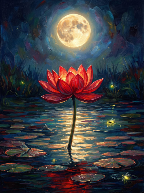 Moonlit Crimson Lotus (Diamond Painting) Diamond Painting kit