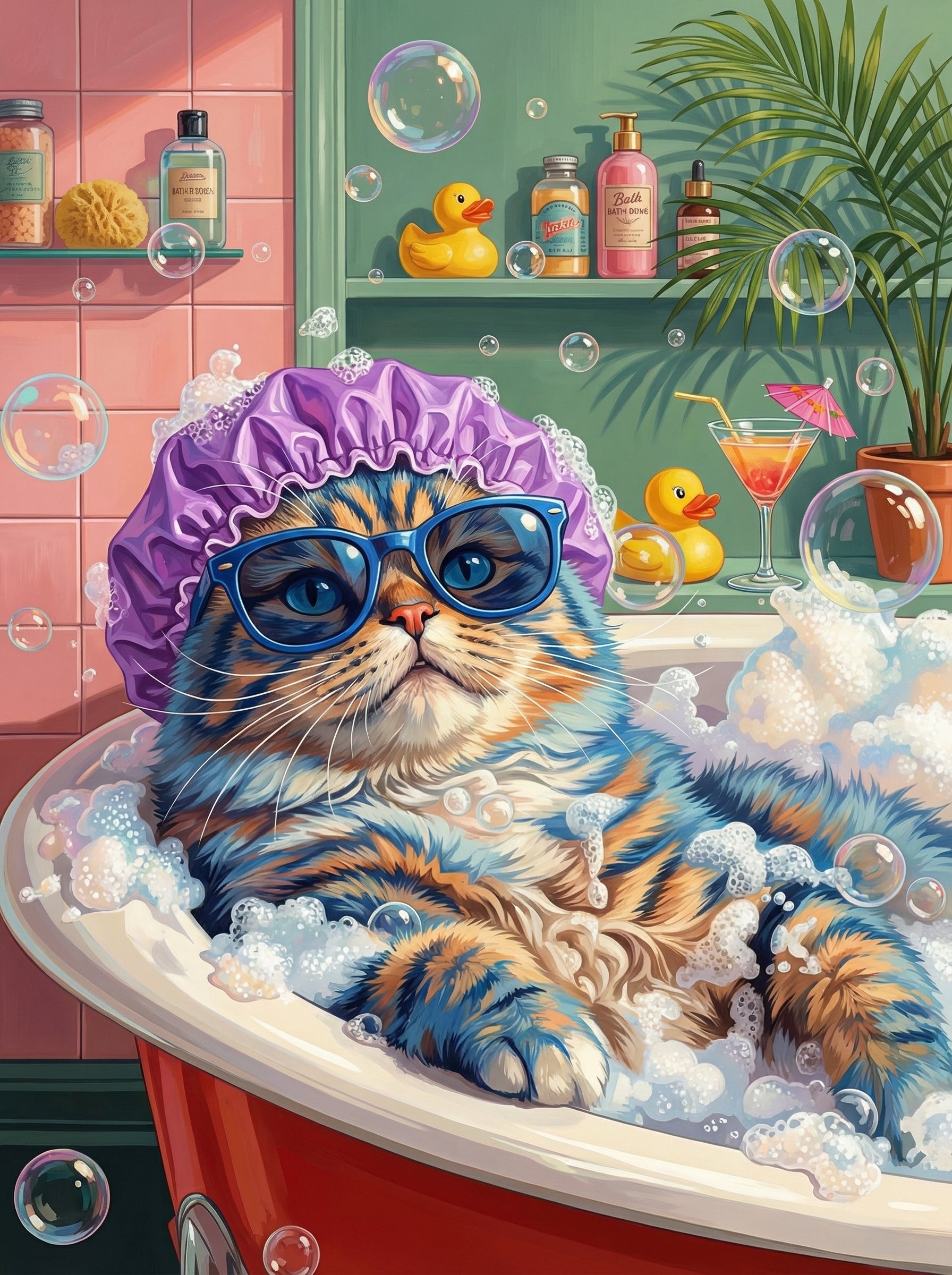 Spa Day Cat (100 Color Diamond Painting)