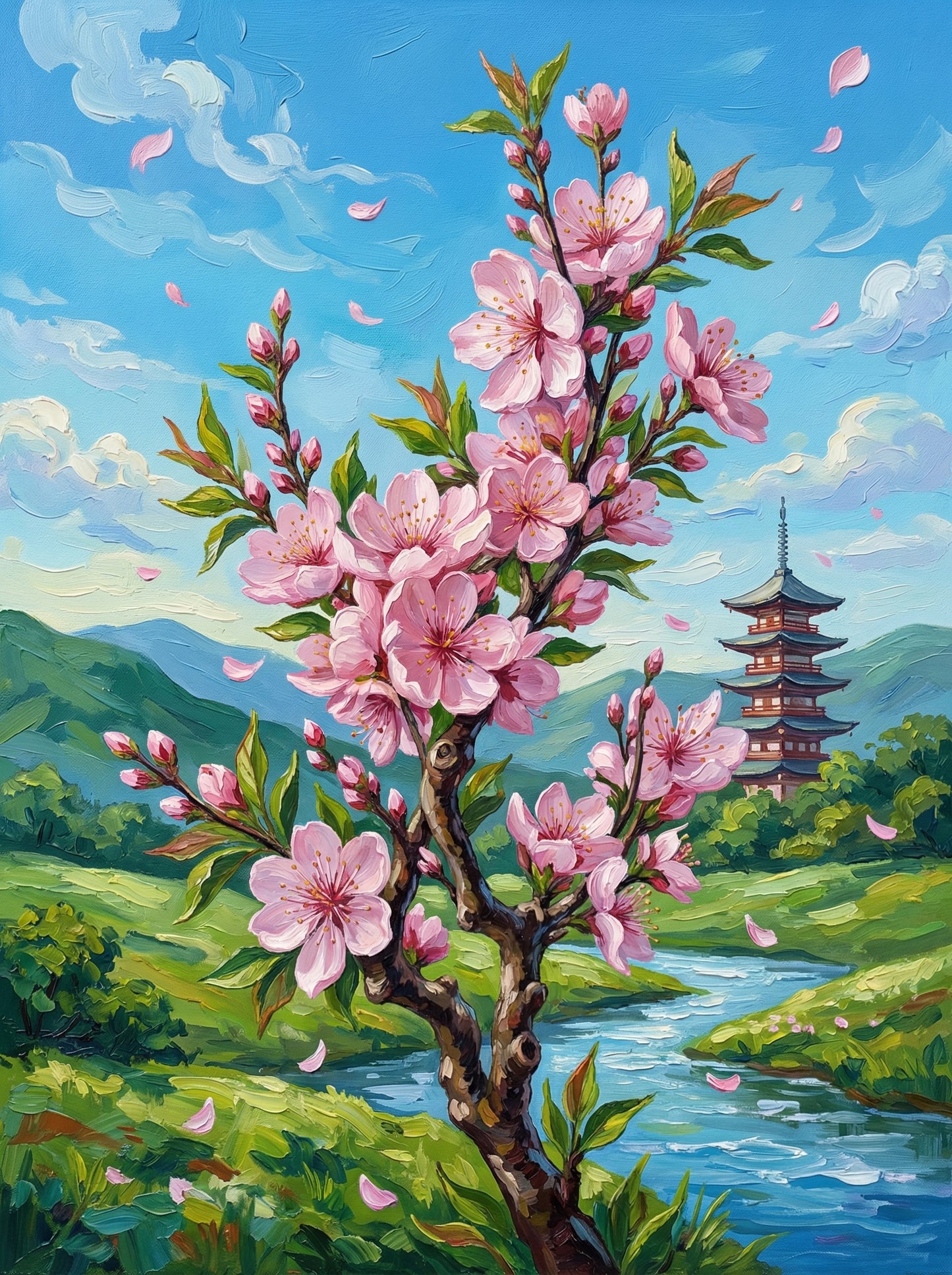 Cherry Pagoda Valley (Diamond Painting)