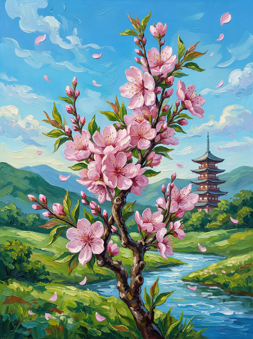 Cherry Pagoda Valley (Diamond Painting)