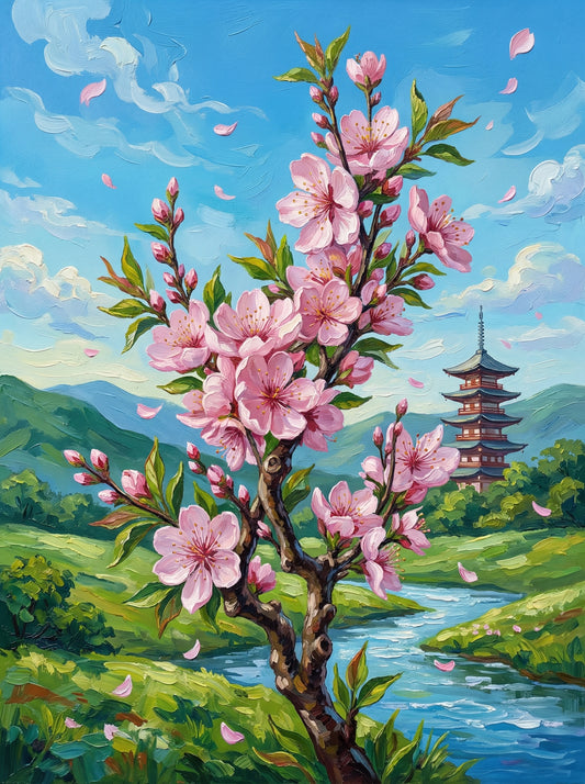 Cherry Pagoda Valley (Diamond Painting)