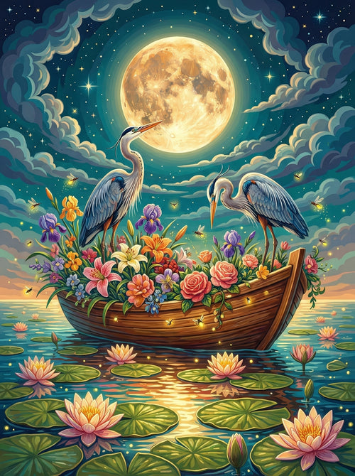 Moonlit Heron Garden (100 Color Diamond Painting) Diamond Painting kit