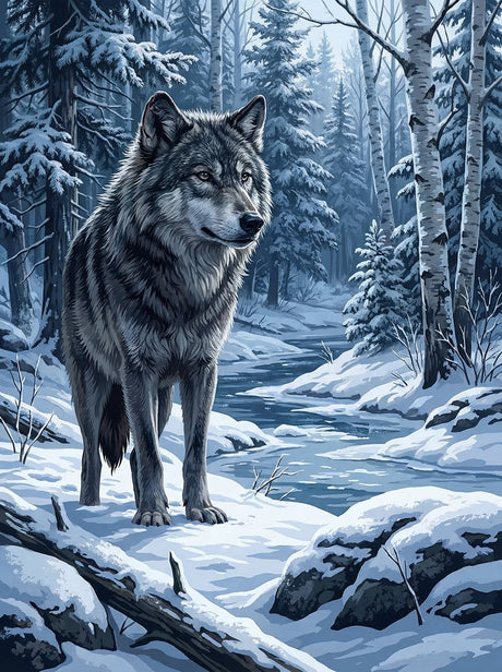Winter Wolf by the River (Diamond Painting) Diamond Painting kit