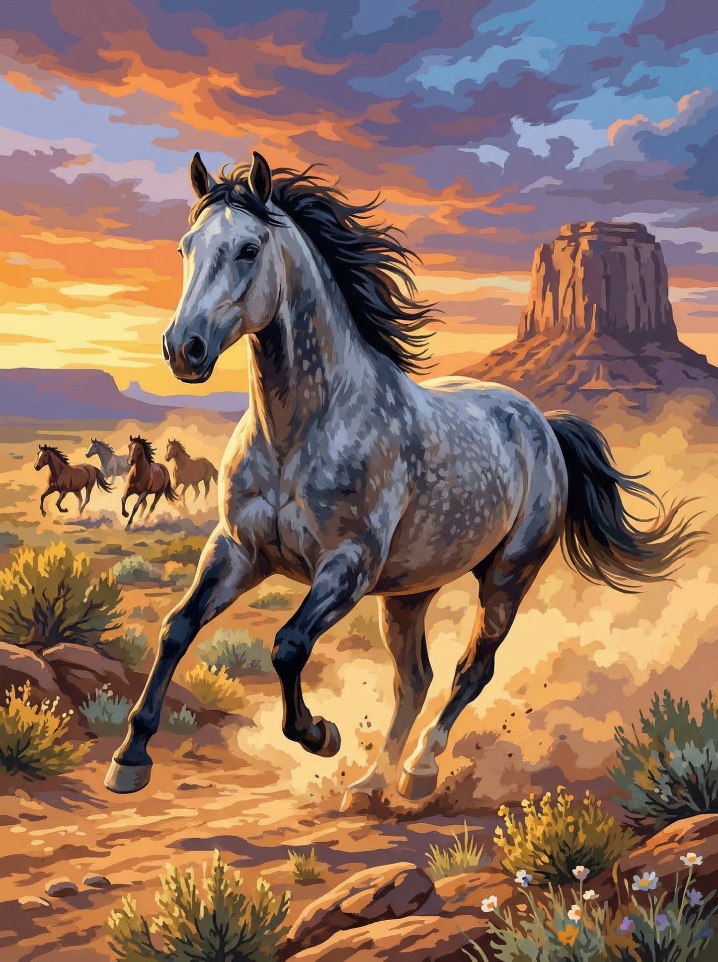 Wild Mustang at Sunset (Diamond Painting)