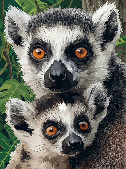 Lemur Mother and Baby Portrait (Diamond Painting) Diamond Painting kit