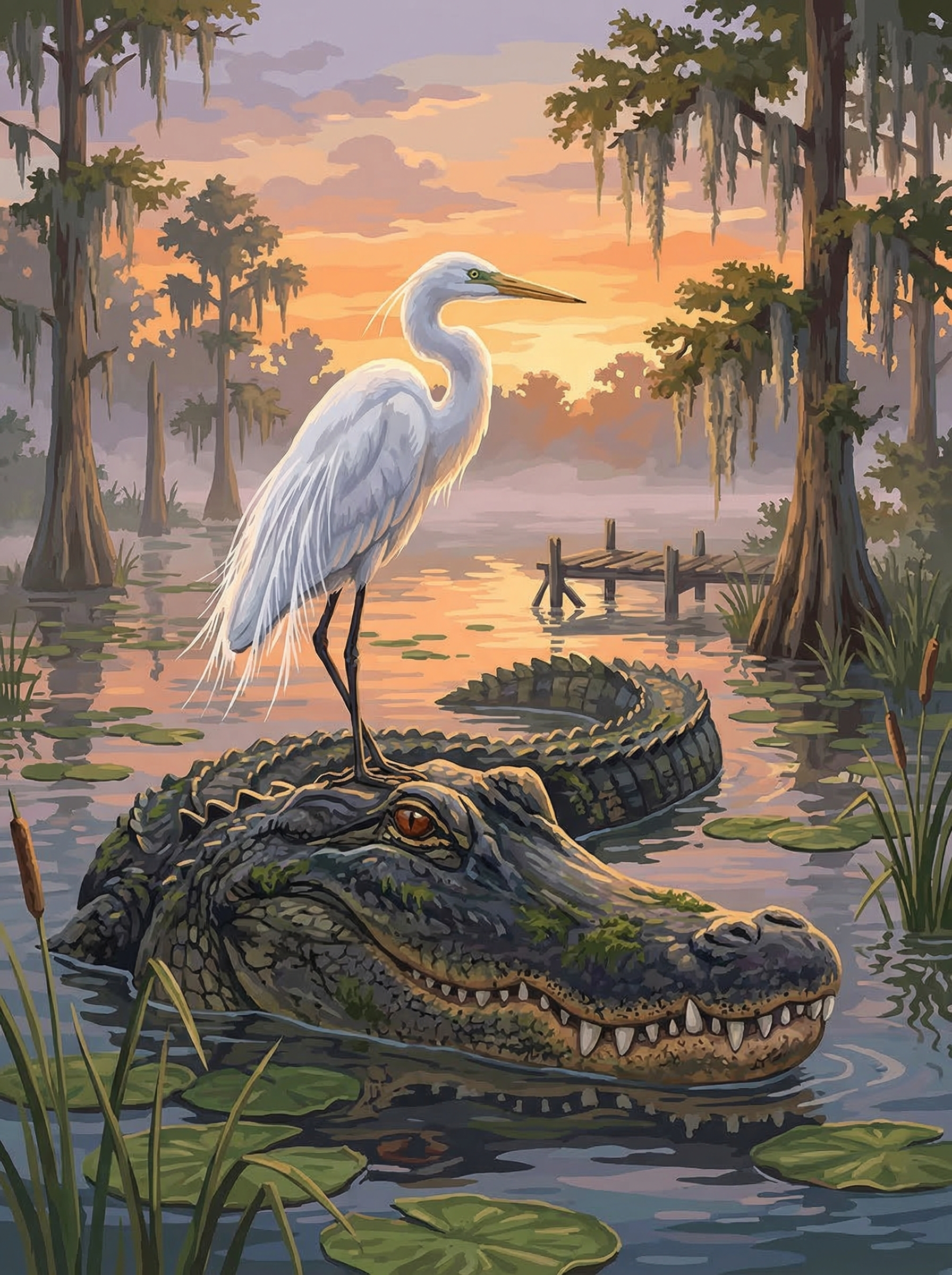 Heron and the Sleeping Alligator (Diamond Painting)