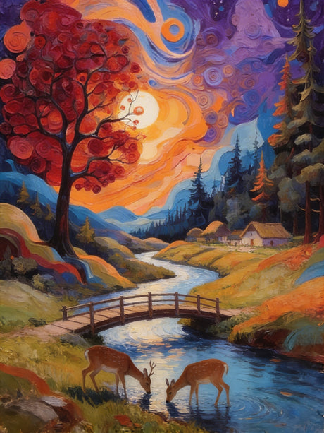 Dreamscape River and Crimson Tree (Diamond Painting) Diamond Painting kit