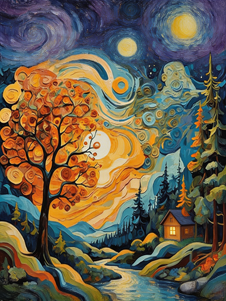 Starry Night Cottage Valley (Diamond Painting) Diamond Painting kit