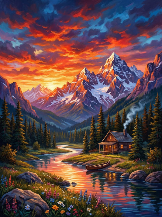 Alpine Sunset Reflection (Diamond Painting)