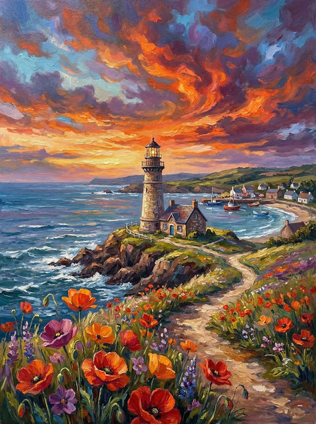 Coastal Lighthouse in Bloom (Diamond Painting) Diamond Painting kit