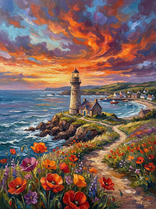 Coastal Lighthouse in Bloom (Diamond Painting)