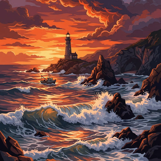 Stormy Lighthouse at Sunset