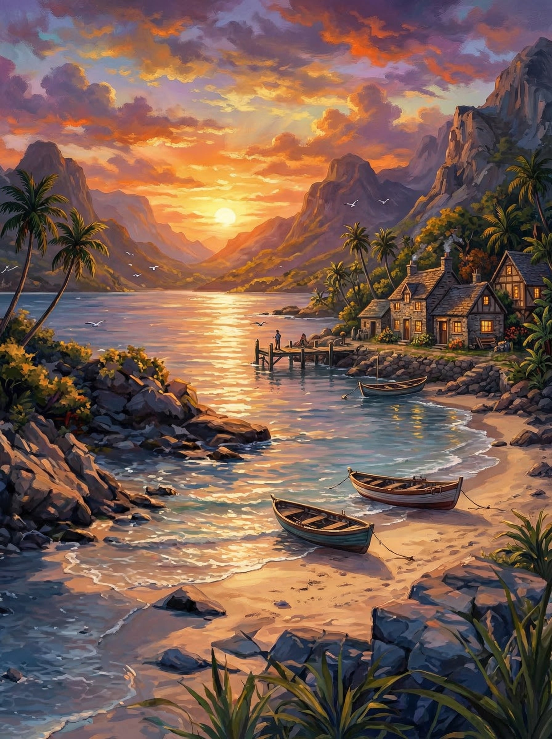 Sunset Bay Village Escape (Diamond Painting)