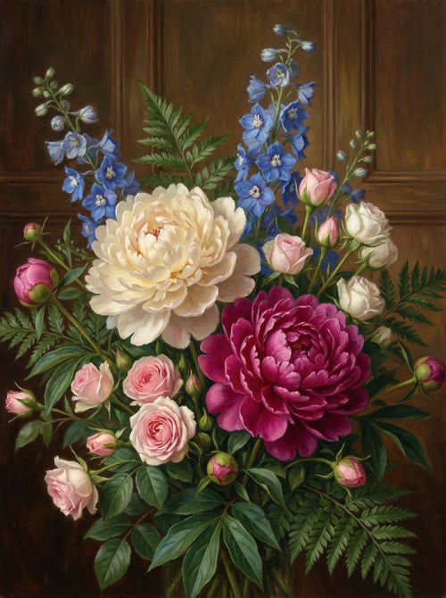 Classic Peony Garden Bouquet (Diamond Painting)