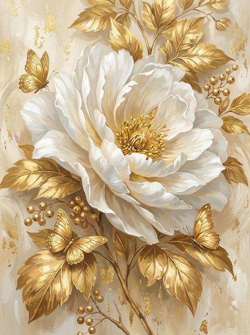 Golden Peony Elegance (Diamond Painting)