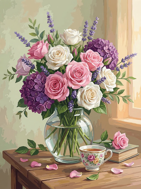 Morning Light Rose Arrangement (Diamond Painting)