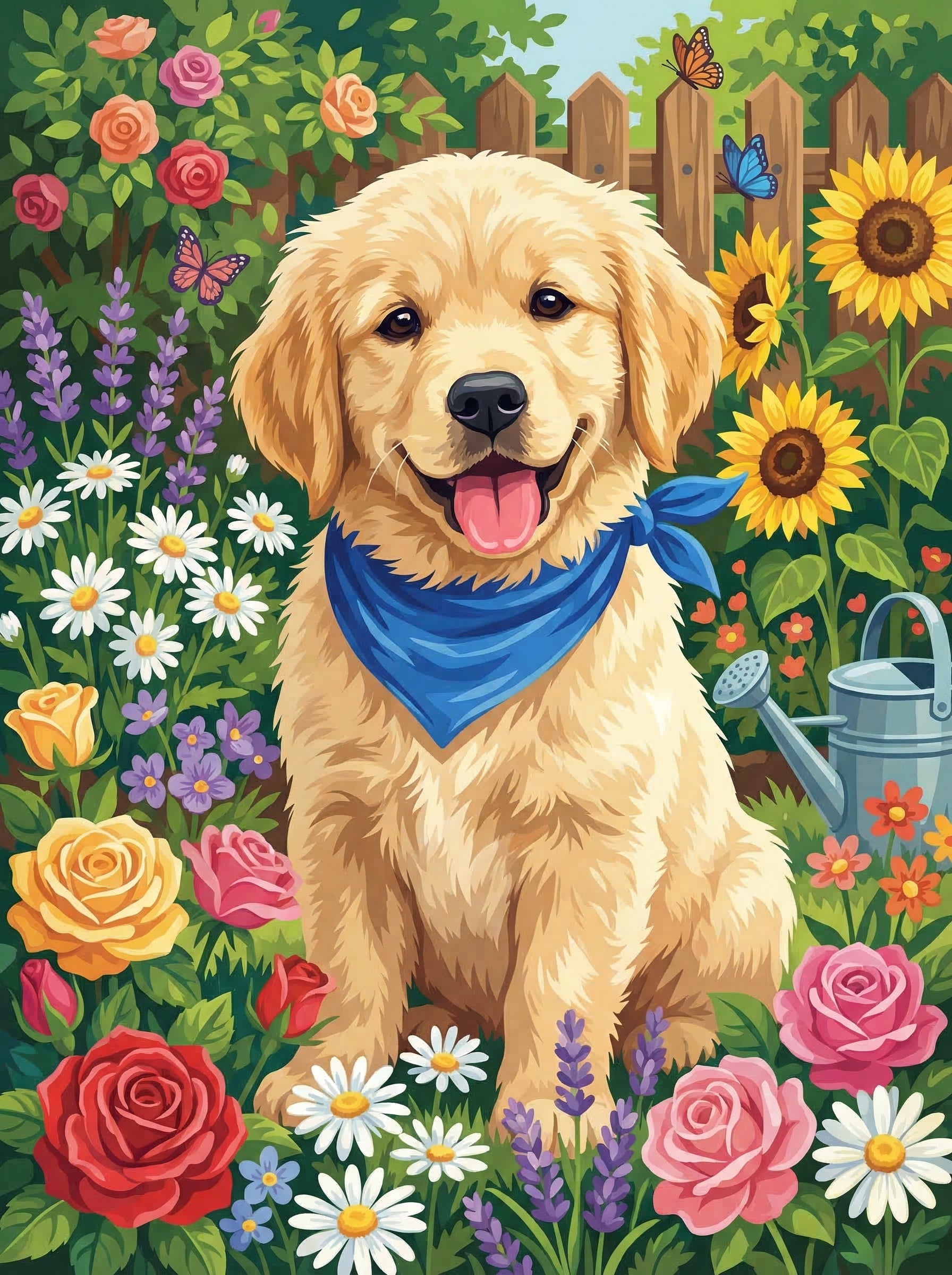 Sunny Garden Pup (Diamond Painting) Diamond Painting kit