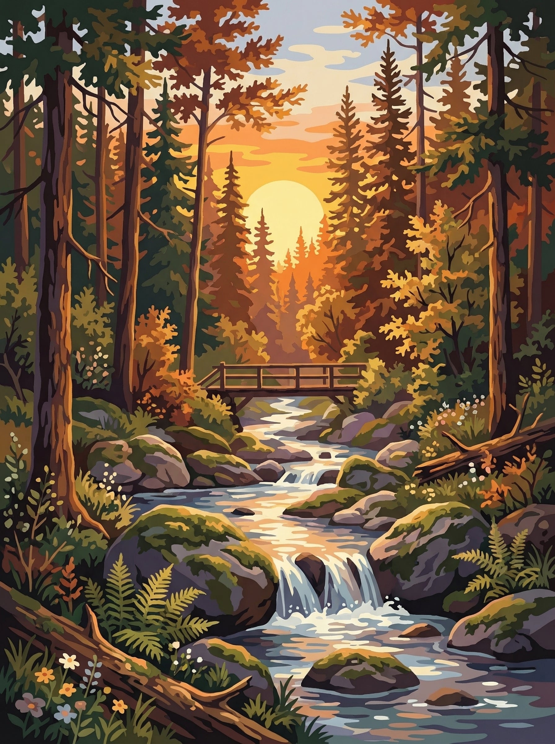 Golden Forest Cascade (100 Color Diamond Painting) Diamond Painting kit
