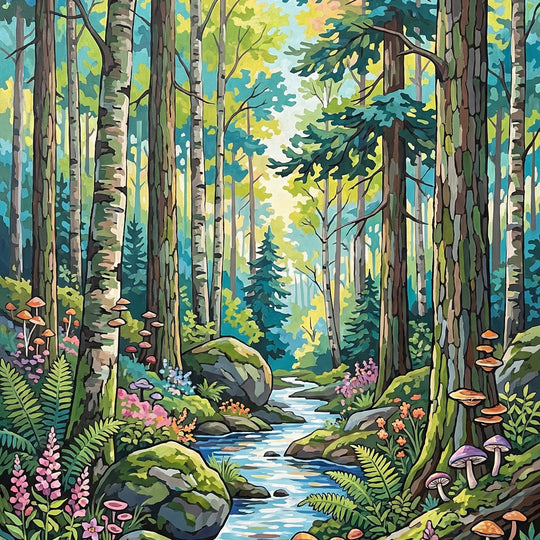 Sunlit Forest Creek Path