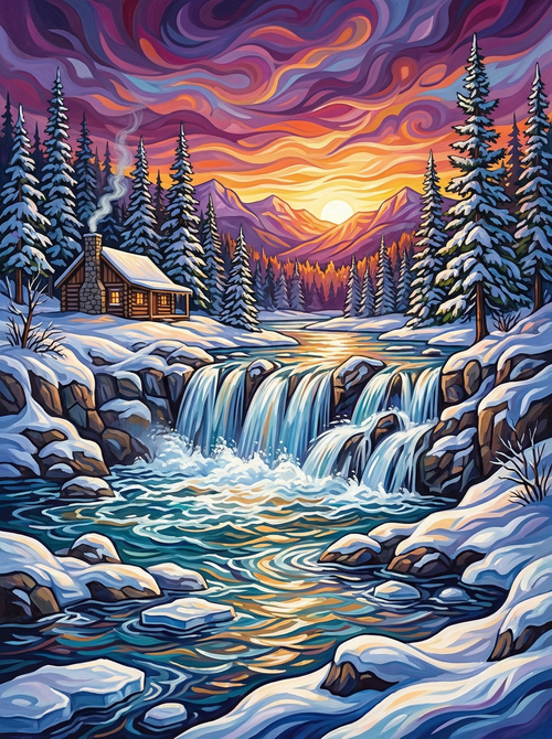 Twilight Snowfall Waterfall Glow (Diamond Painting) Diamond Painting kit