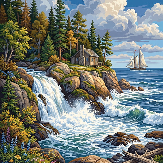 Coastal Cliff Waterfall Escape