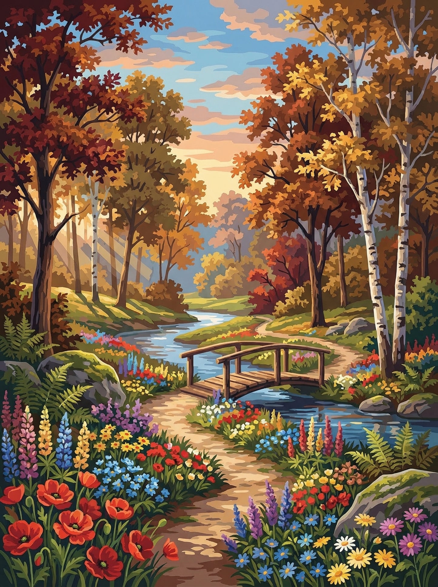 Autumn Garden Bridge Path (100 Color Diamond Painting) Diamond Painting kit