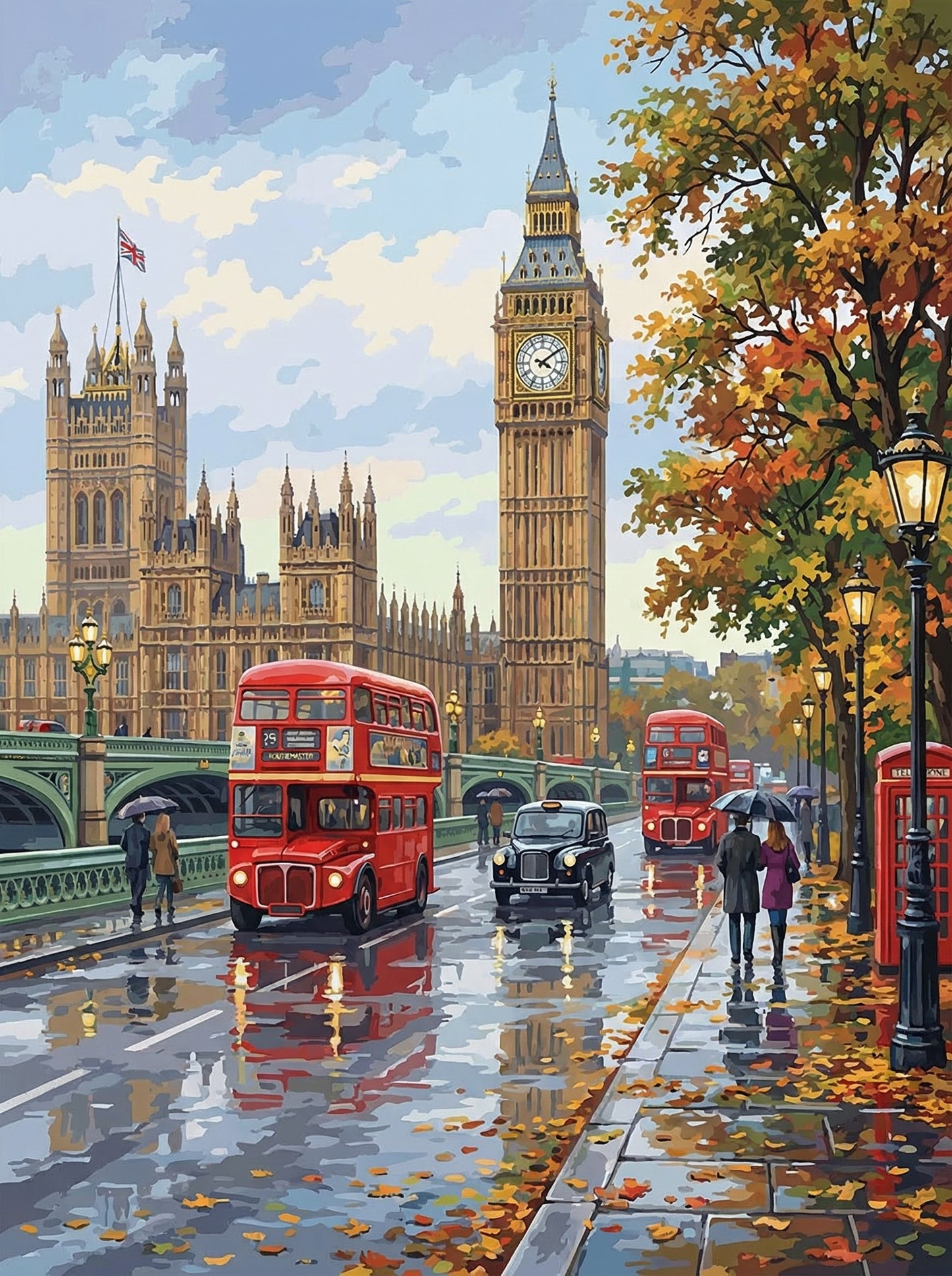London Big Ben Autumn Street (Diamond Painting)