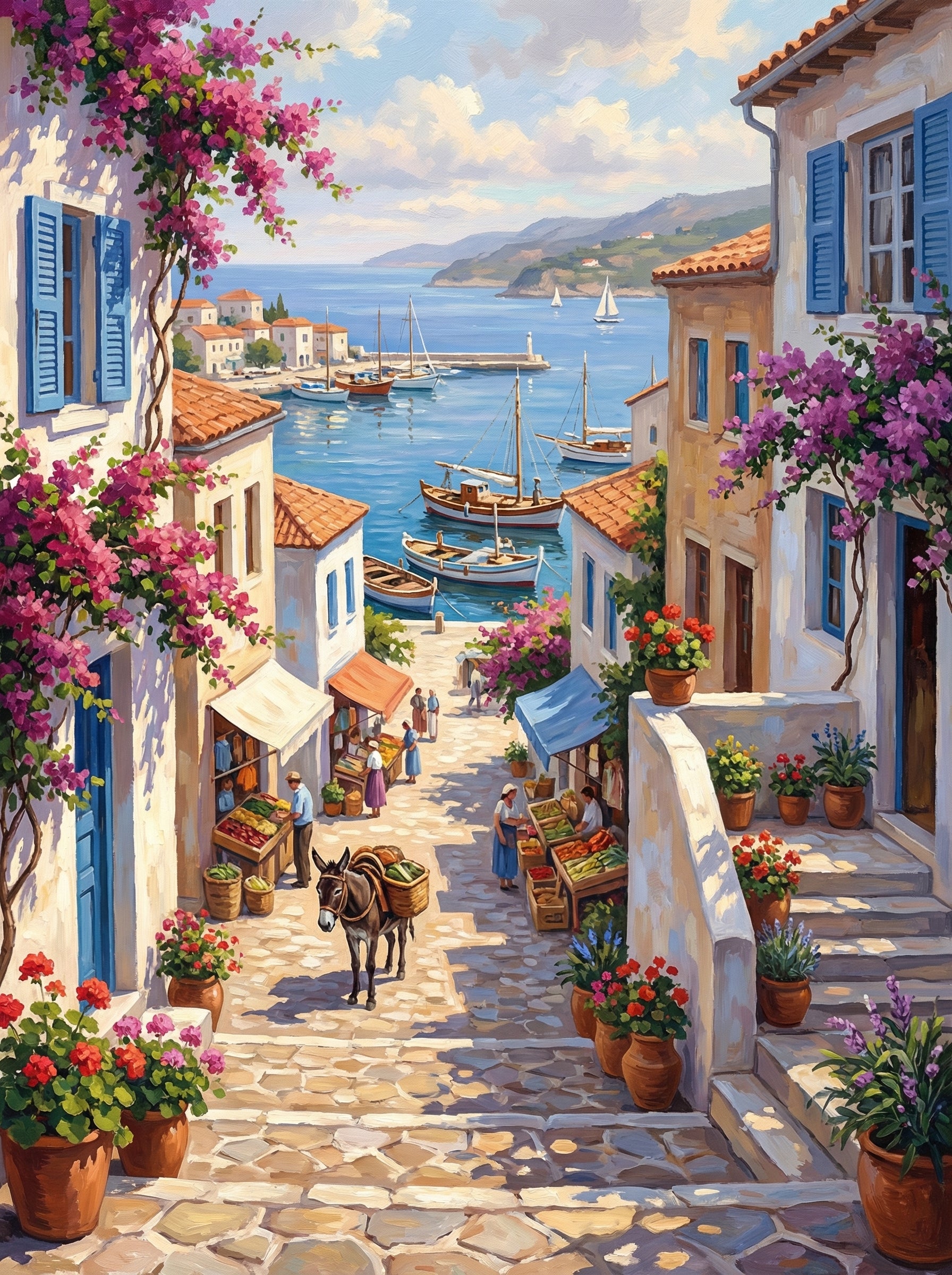 Coastal Village Market Donkey Street (Diamond Painting)
