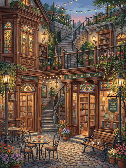Cozy Bookshop Coffee Garden (100 Color Diamond Painting) Diamond Painting kit