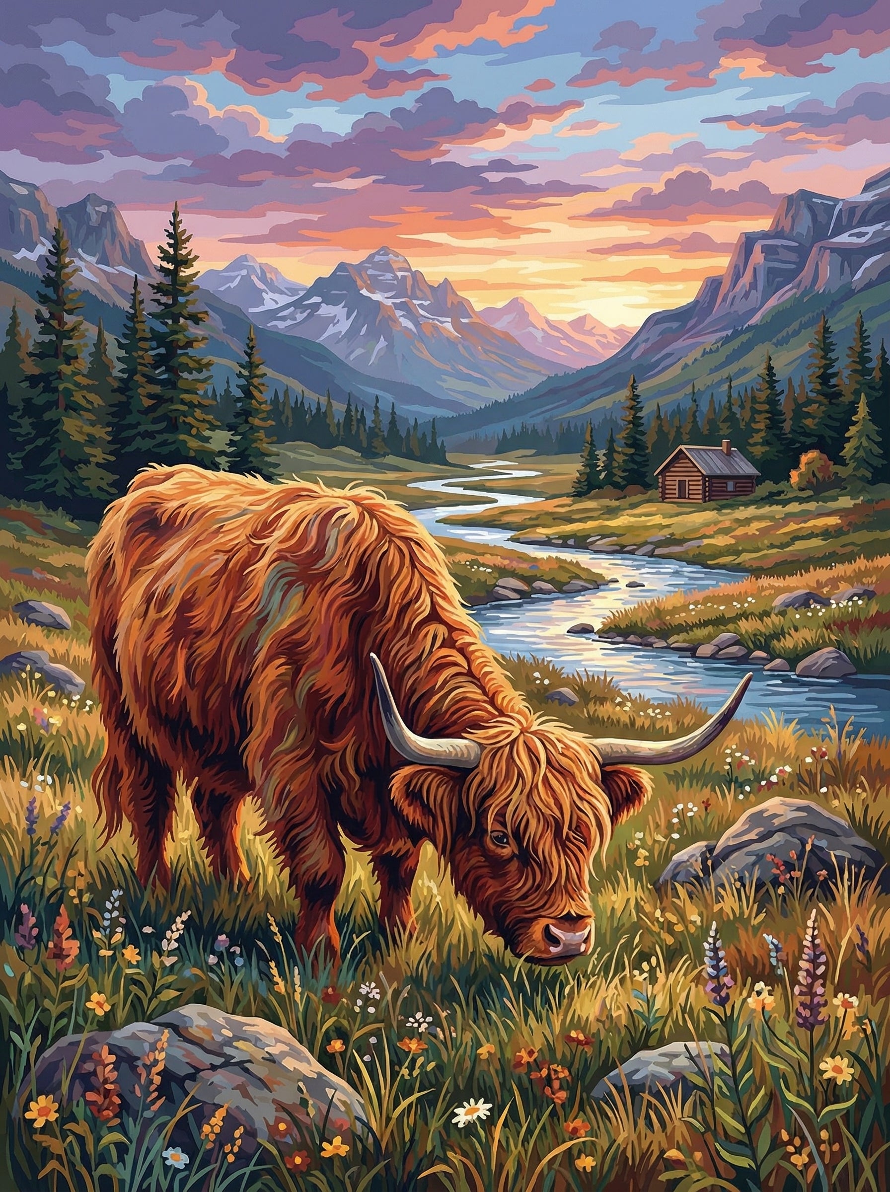 Highland Meadow Cow (100 Color Diamond Painting)