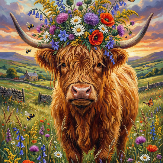 Flower Crown Highland Cow