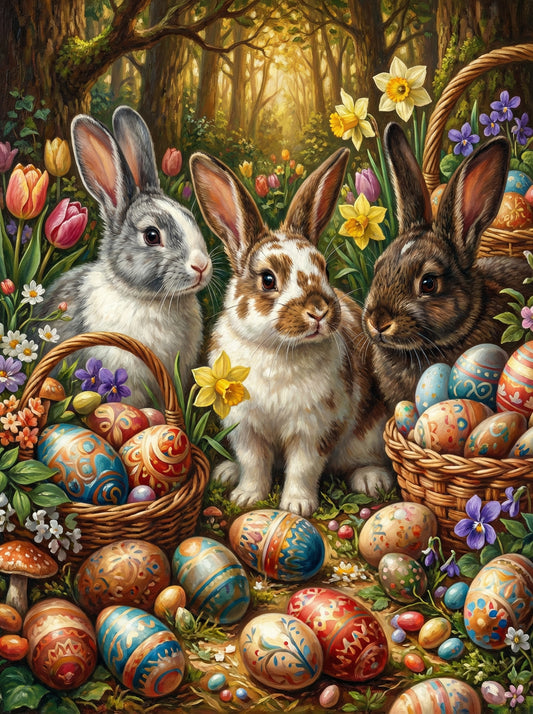 Easter Meadow Rabbits (100 Color Diamond Painting)