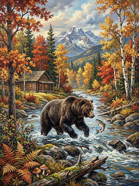 Autumn River Bear (Diamond Painting) Diamond Painting kit