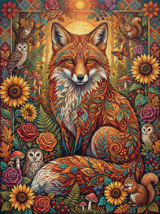 Autumn Garden Fox (100 Color Diamond Painting)