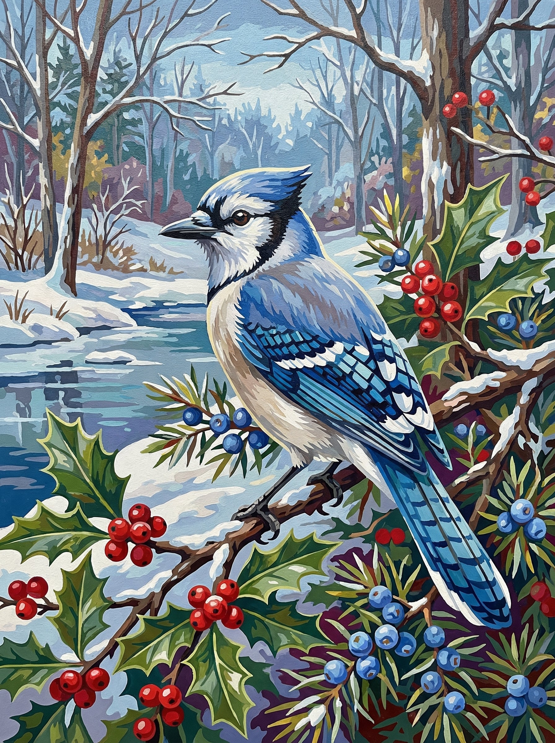 Winter Blue Jay Haven (Diamond Painting)