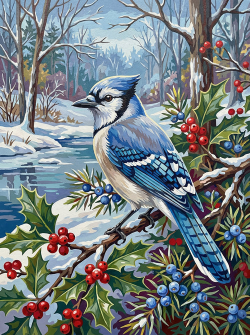 Winter Blue Jay Haven (Diamond Painting)