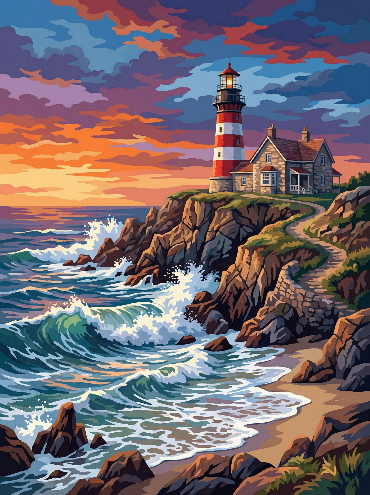 Cliffside Beacon Cottage (Diamond Painting) Diamond Painting kit