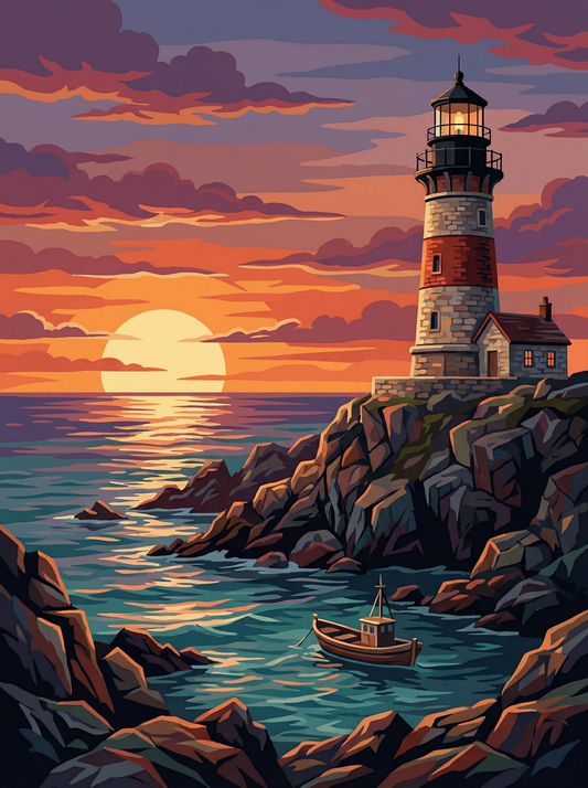 Golden Horizon Lighthouse (Diamond Painting)