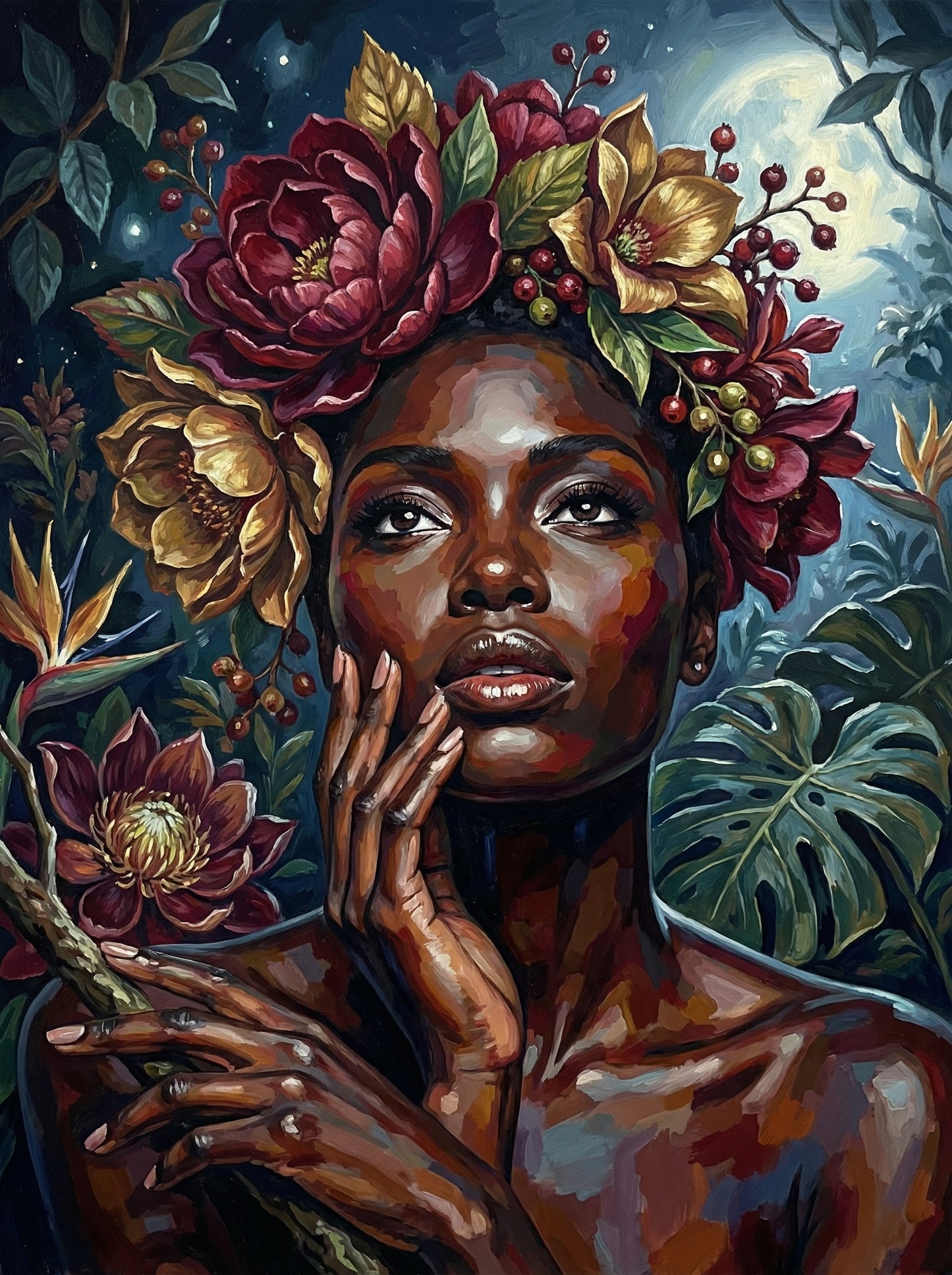 Moonlit Floral Goddess (100 Color Diamond Painting)