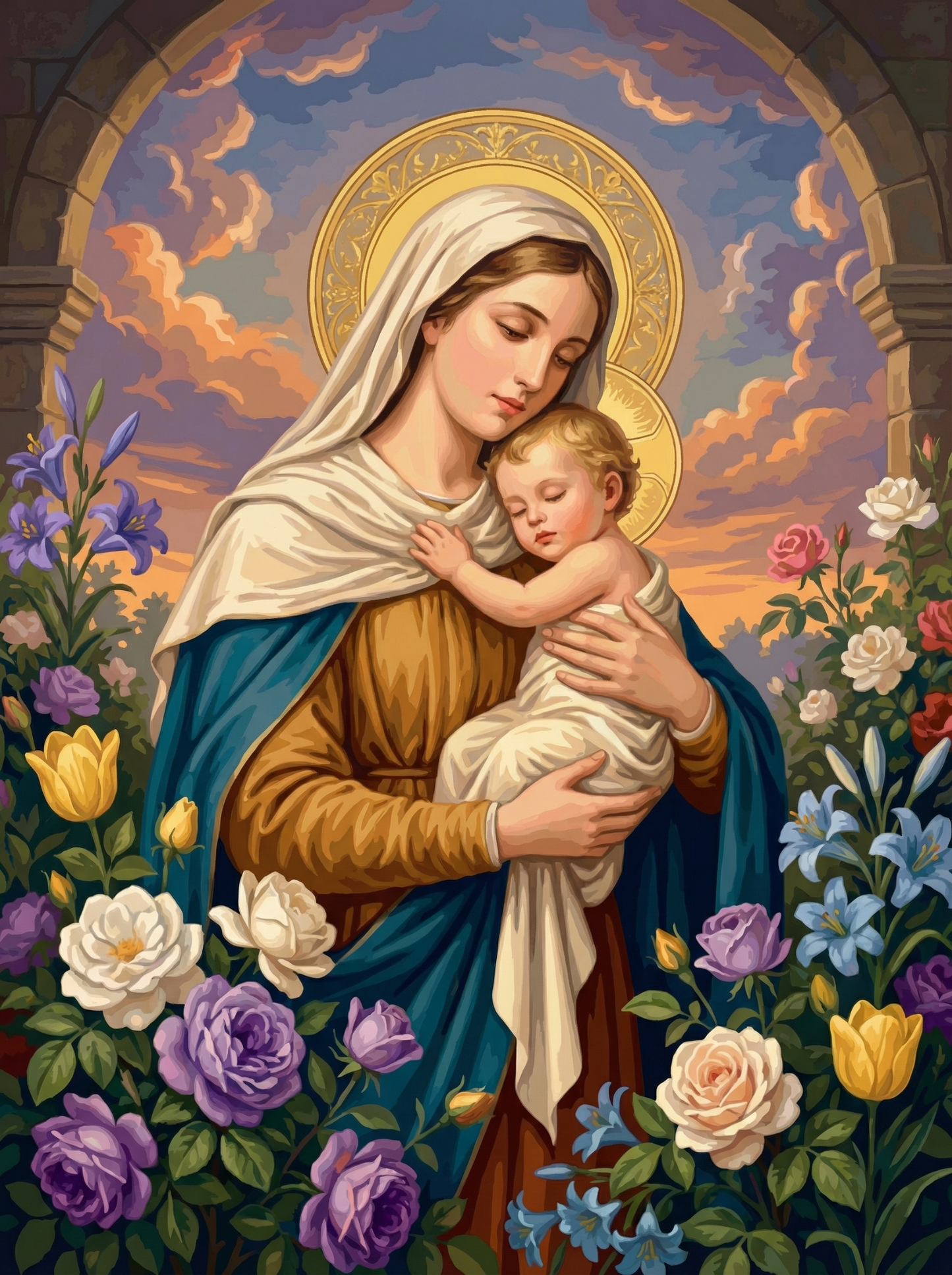 Mother Mary Tender Embrace (Diamond Painting)