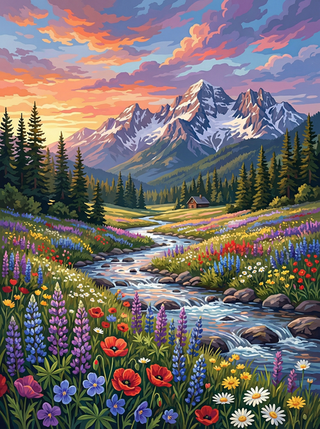 Alpine Meadow River Glow (100 Color Diamond Painting) Diamond Painting kit