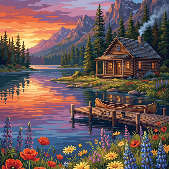 Lakeside Cabin Sunset Calm