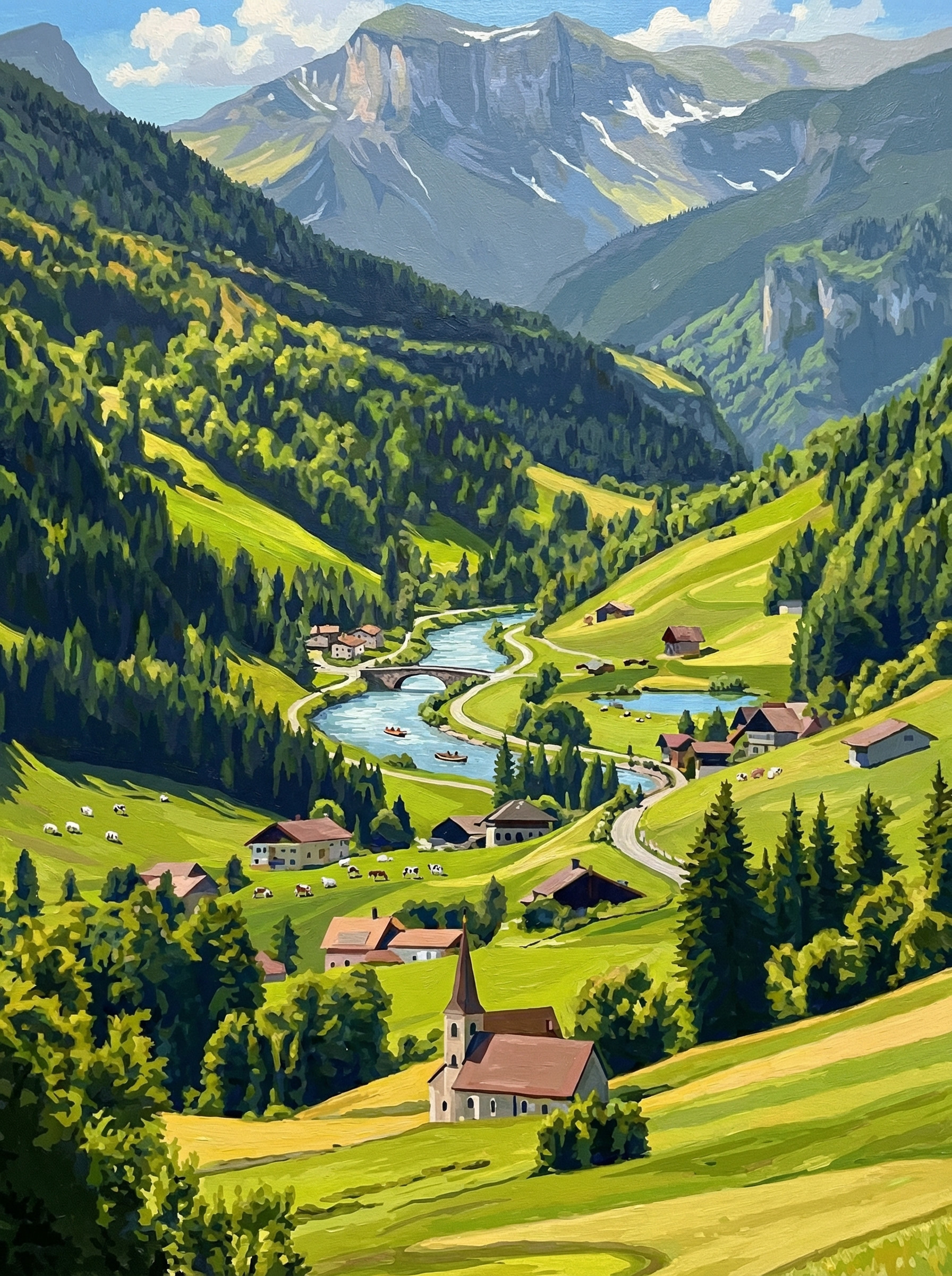 Valley Village Serene Journey (100 Color Diamond Painting) Diamond Painting kit