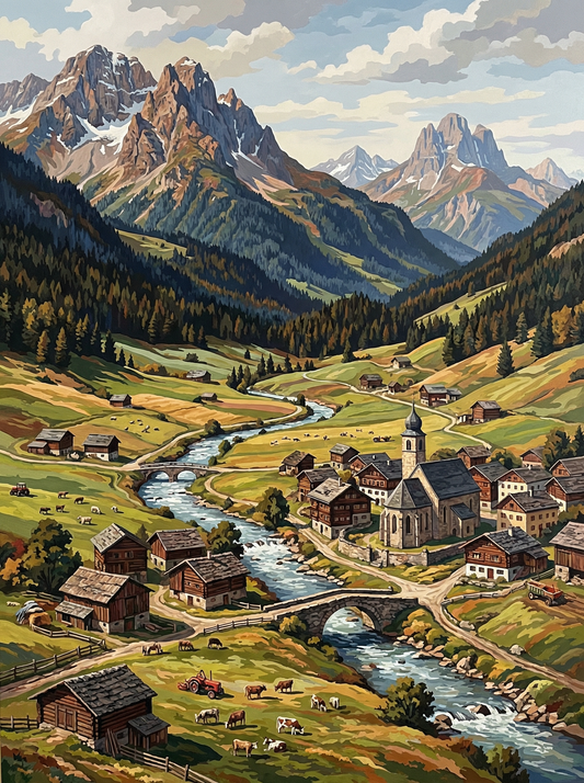 Alpine Village River Harmony (100 Color Diamond Painting)