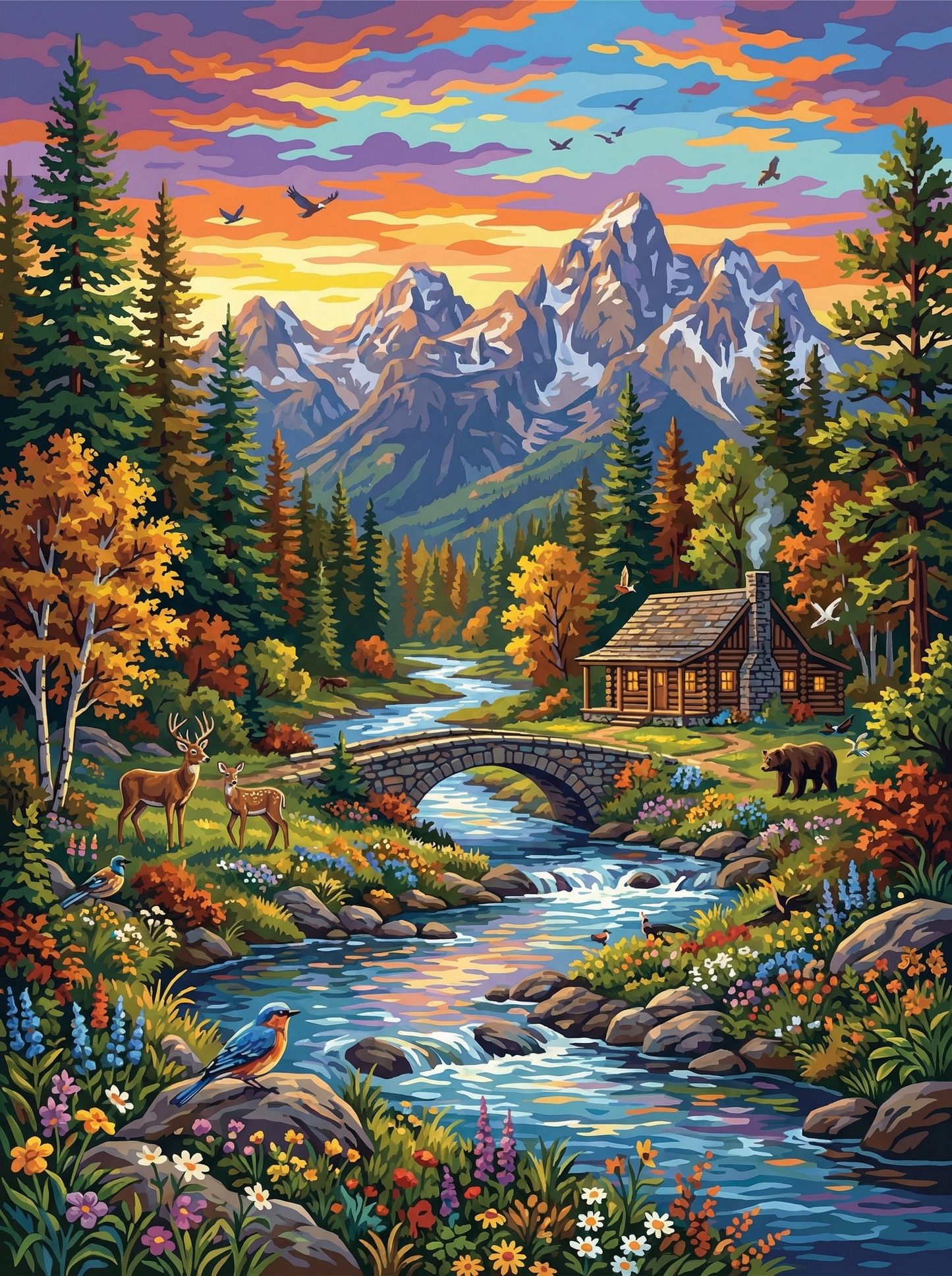 Wildlife River Cabin Escape (100 Color Diamond Painting) Diamond Painting kit