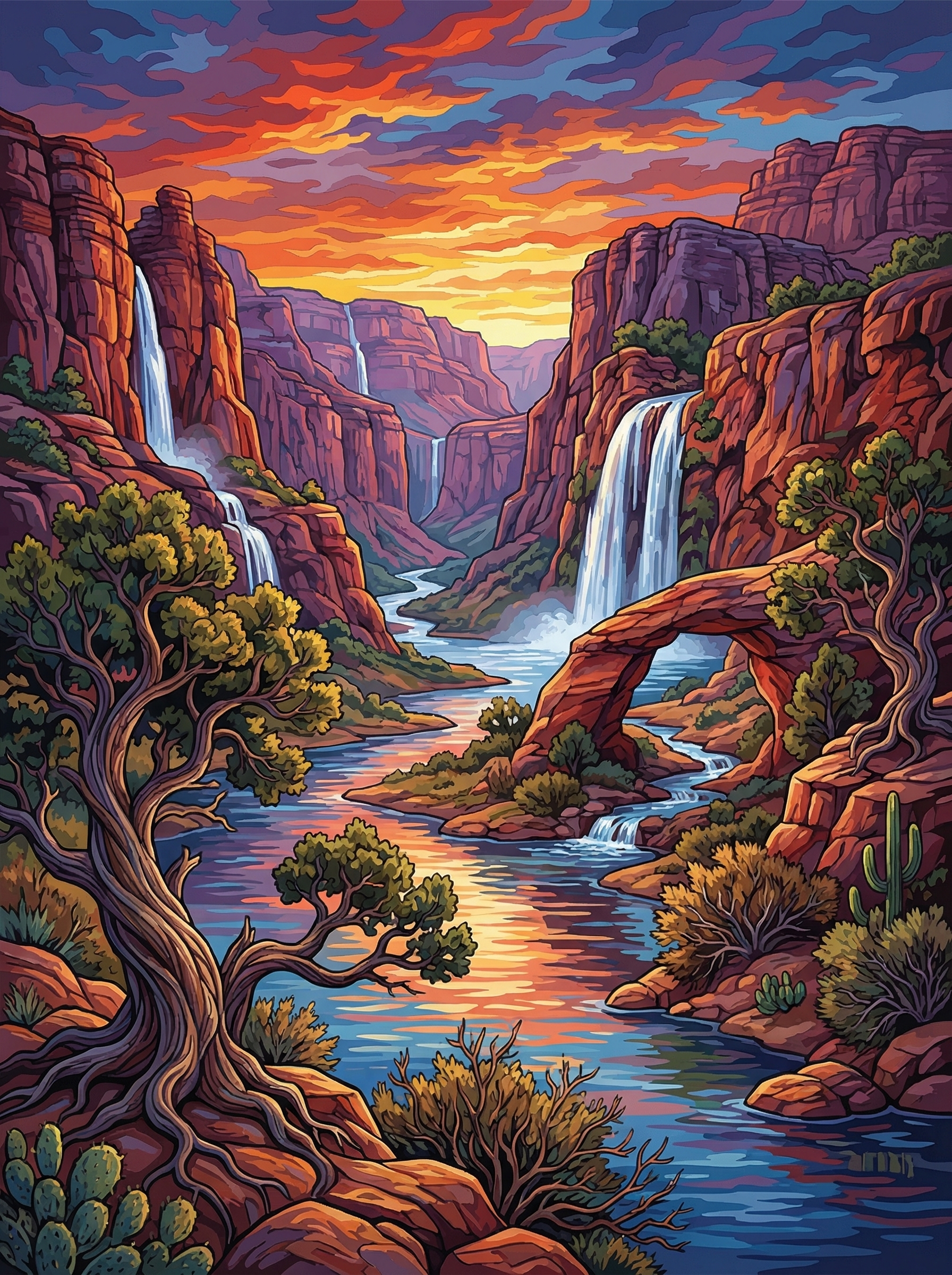 Canyon Waterfall Golden Glow (100 Color Diamond Painting) Diamond Painting kit