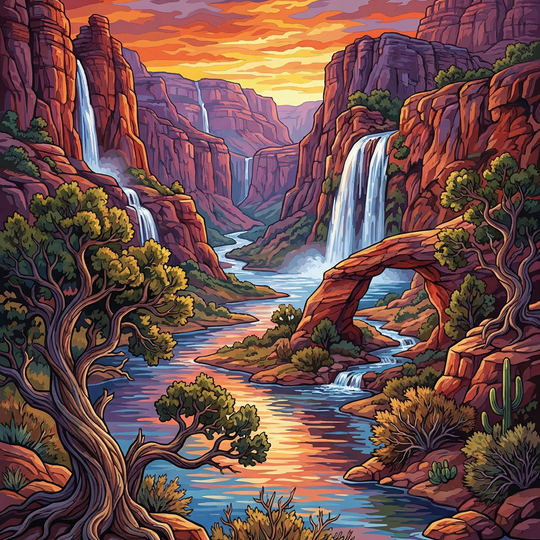 Canyon Waterfall Golden Glow