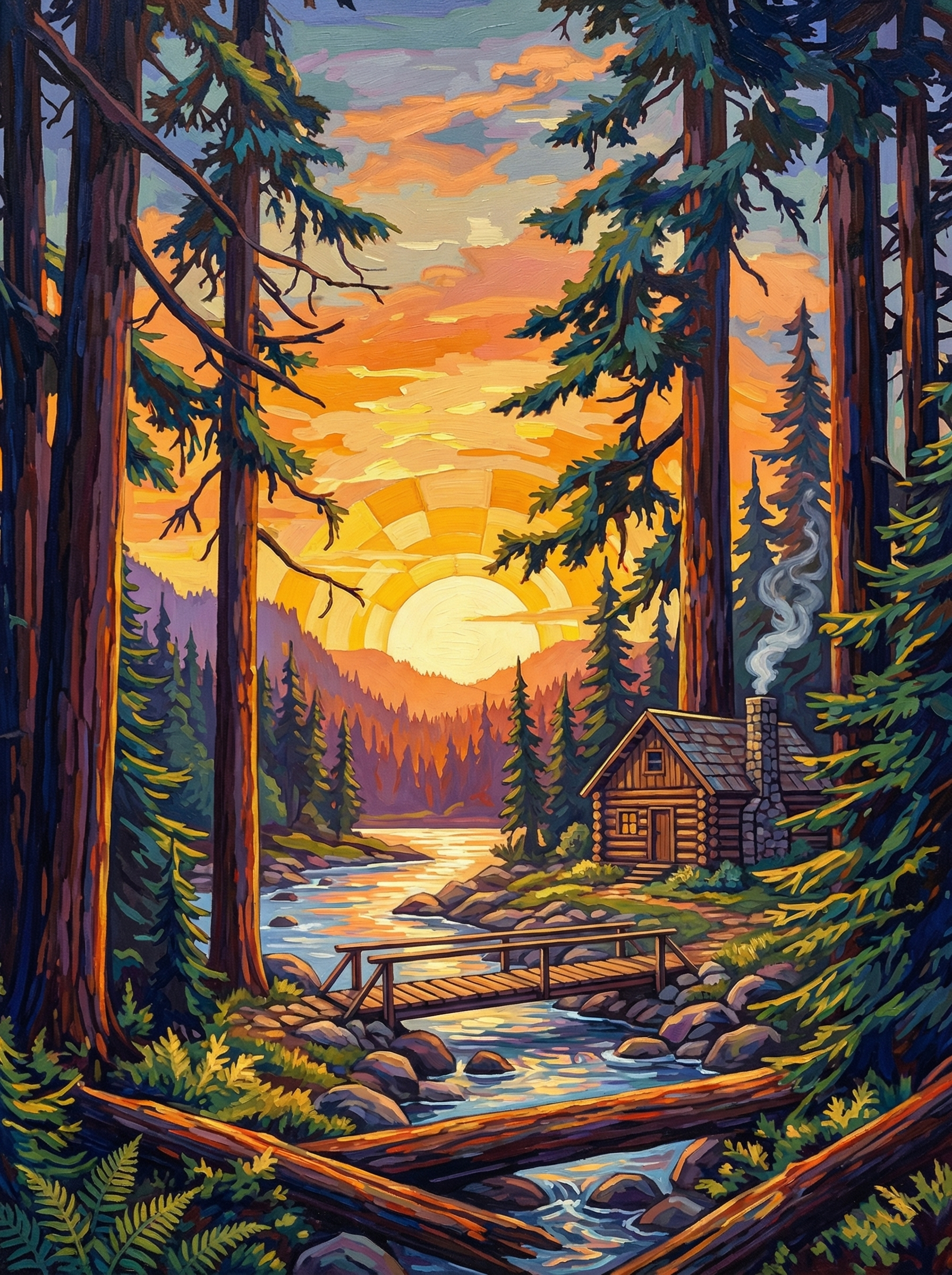 Sunset Cabin Forest Retreat (100 Color Diamond Painting) Diamond Painting kit