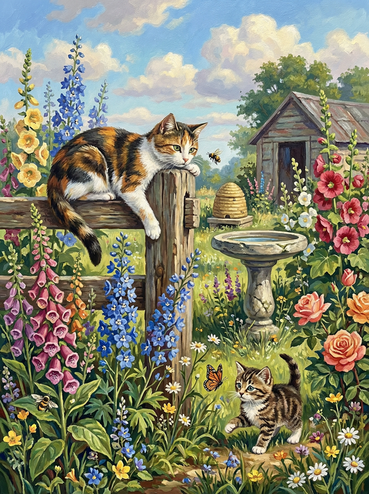 Garden Cat and Kitten (Diamond Painting)